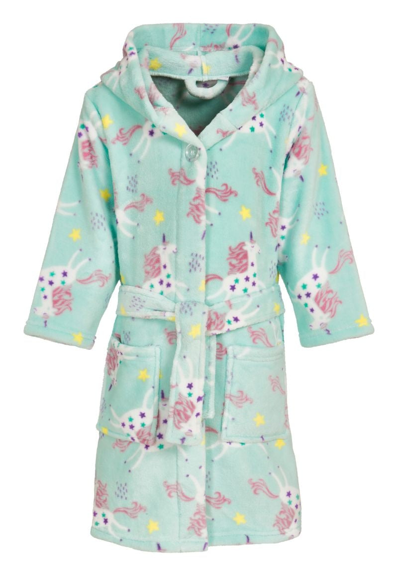 Fleece kinderbadjas met unicorn - mint