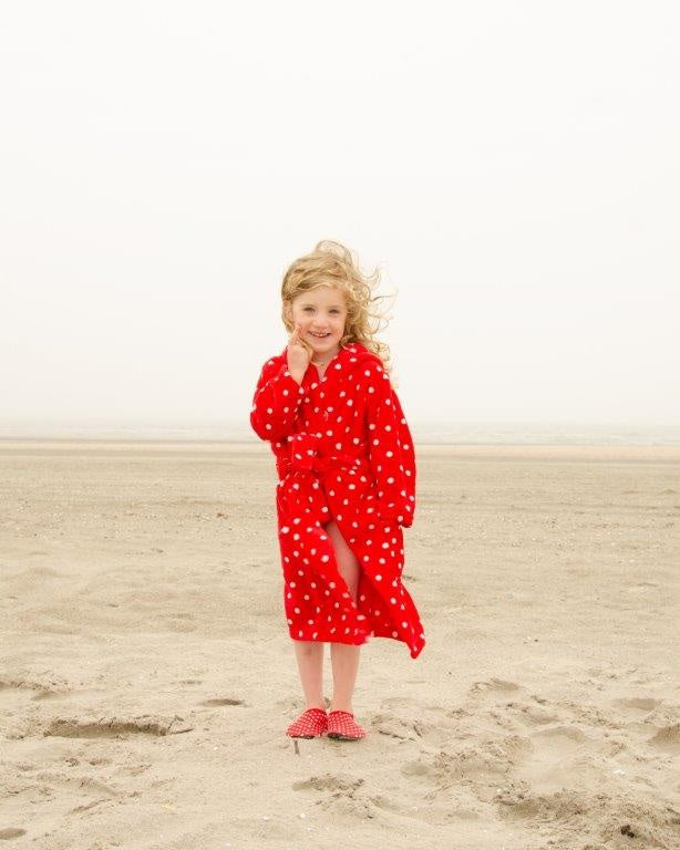 badjas kind Stippen rood fleece met capuchon