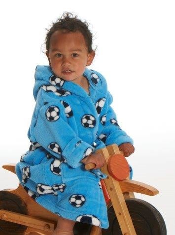 badjas kind Voetbal blauw fleece met capuchon