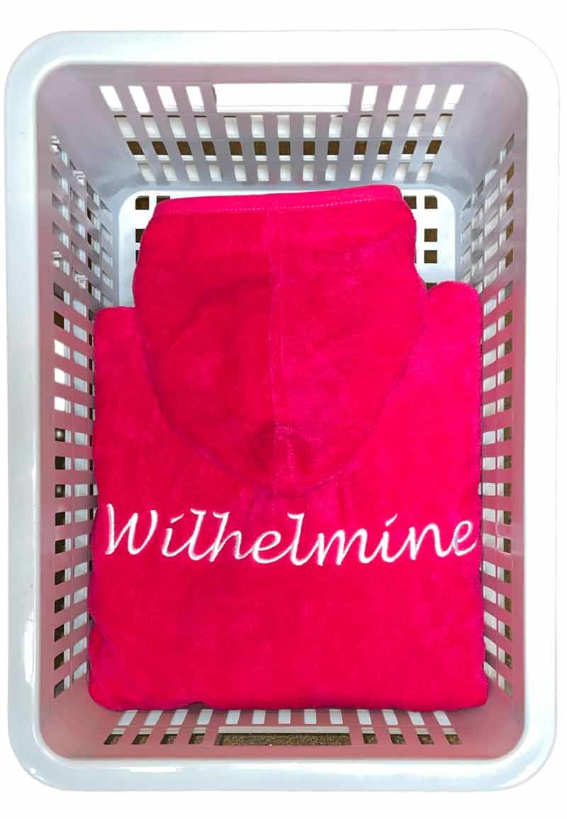 Kinderbadjas fuchsia roze met naam borduren