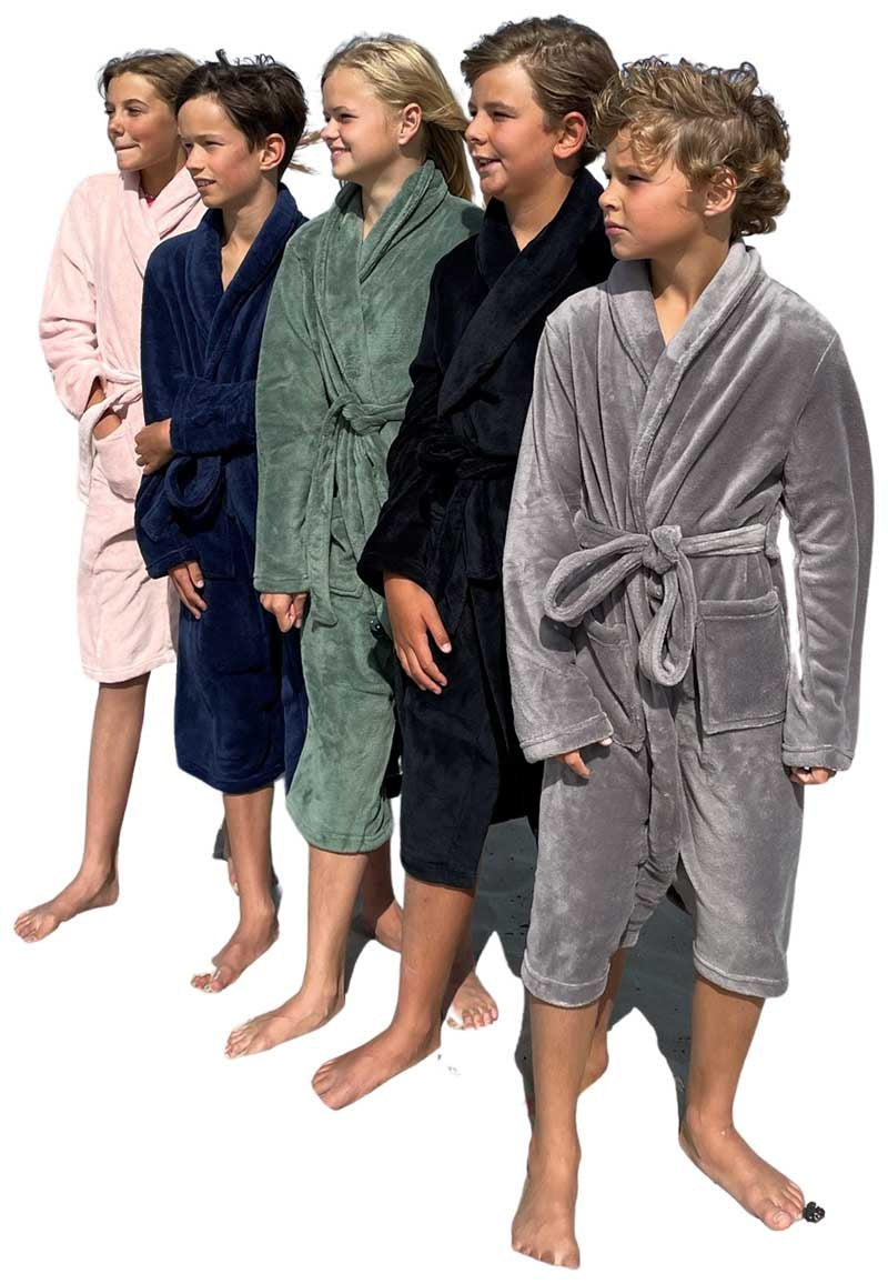 Taupe grijze fleece kinderbadjas met naam borduren