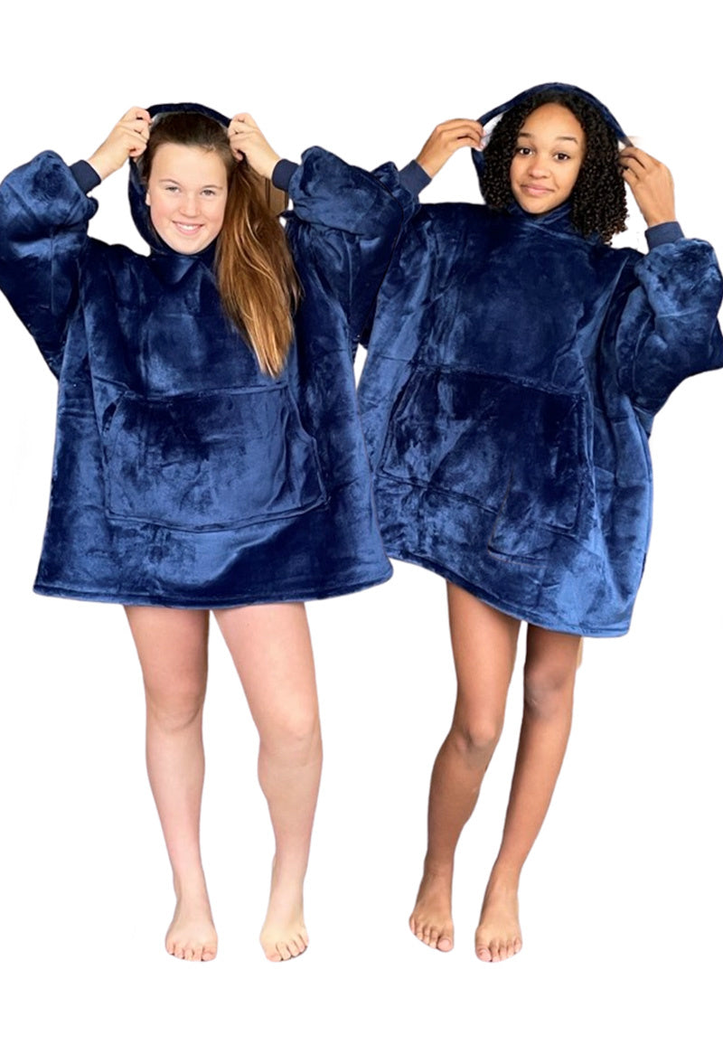 Fleece deken met mouwen & capuchon - kind - blauw