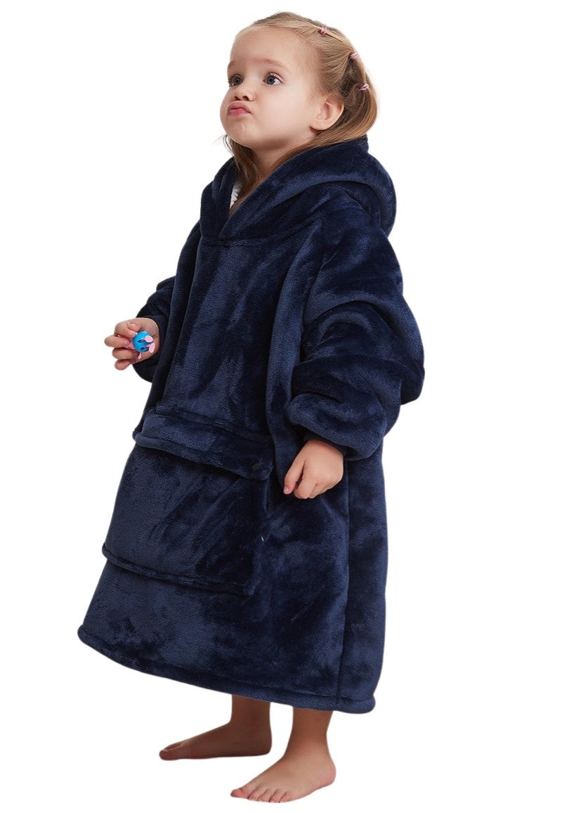 Fleece deken met mouwen & capuchon - kind - blauw