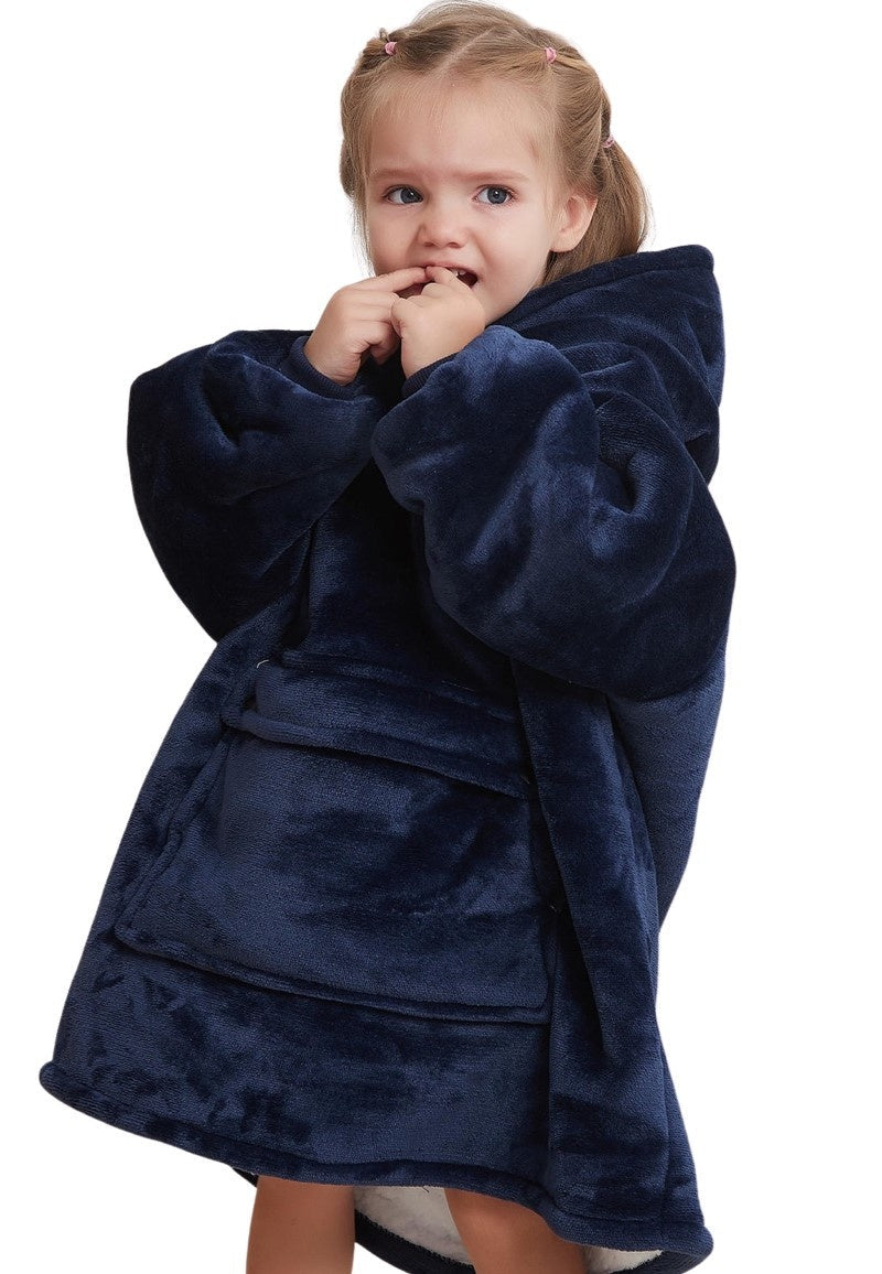 Fleece deken met mouwen & capuchon - kind - blauw