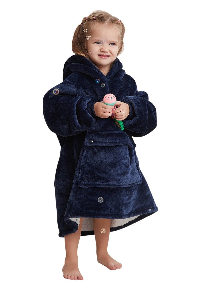 Fleece deken met mouwen & capuchon - kind - blauw