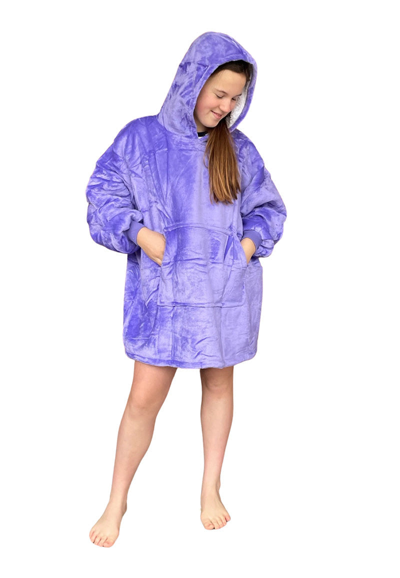 Fleece deken met mouwen & capuchon - kind - paars
