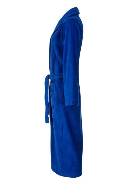 Kobalt blauwe velours badjas unisex met naam borduren