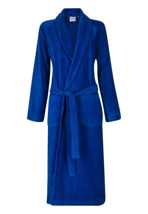 Kobalt blauwe velours badjas unisex met naam borduren