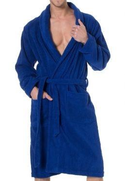 Kobalt blauwe velours badjas unisex met naam borduren