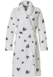 korte dames badjas wit met hartjes - fleece