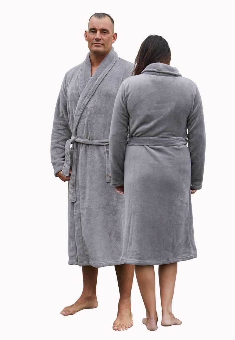 Grijs unisex fleecebadjas met naam borduren