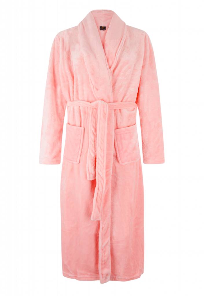 badjas dames lichtroze fleece met sjaalkraag - fleece