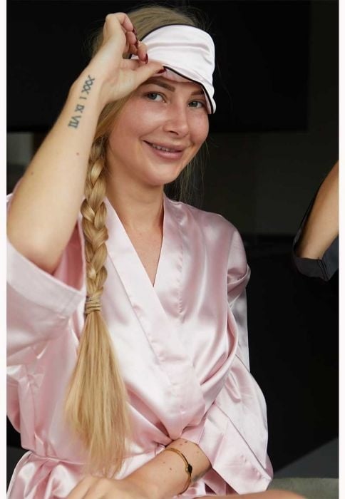 korte kimonobadjas satijn - licht roze