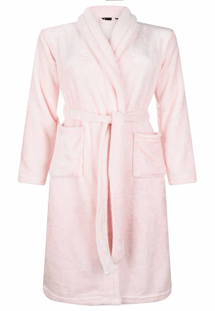 badjas kind lichtroze fleece met sjaalkraag