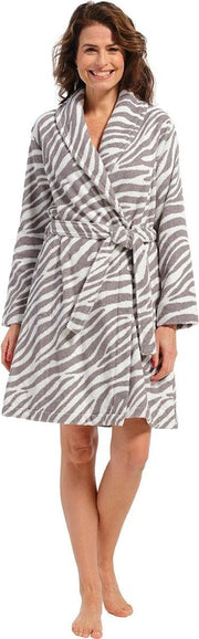 Zebra damesbadjas taupe/zand - badstof katoen
