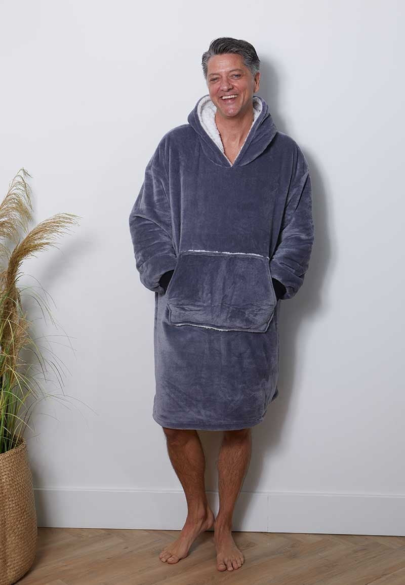 Luxe fleece deken met capuchon - antraciet