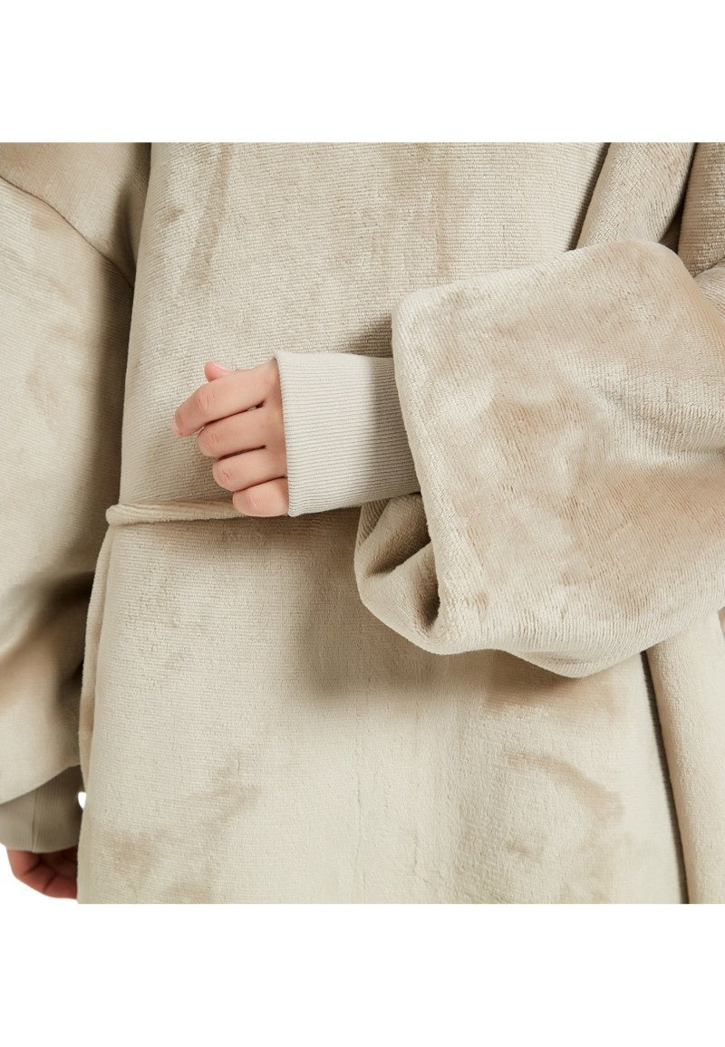 Luxe fleece deken met capuchon - zandkleur