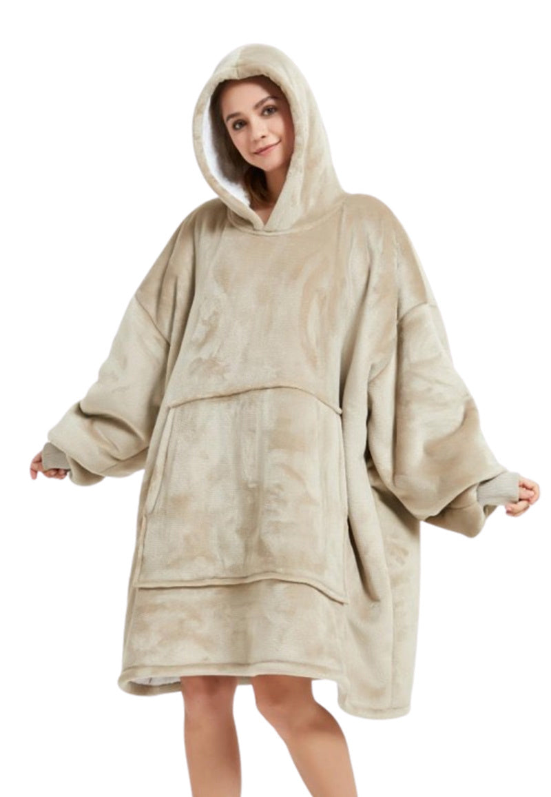 Luxe fleece deken met capuchon - zandkleur