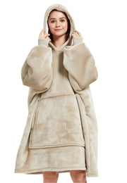 Luxe fleece deken met capuchon - zandkleur