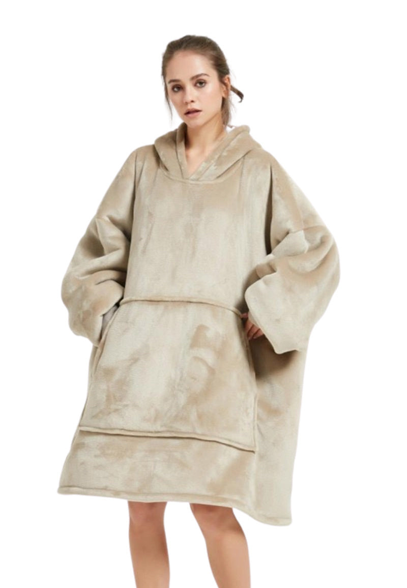 Luxe fleece deken met capuchon - zandkleur