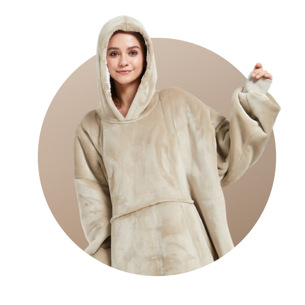 Luxe fleece deken met capuchon - zandkleur