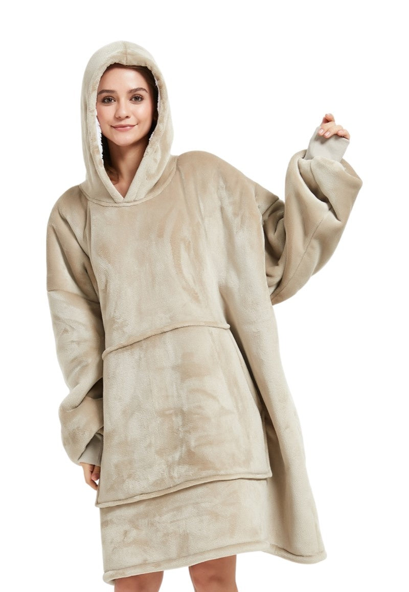 Luxe fleece deken met capuchon - zandkleur