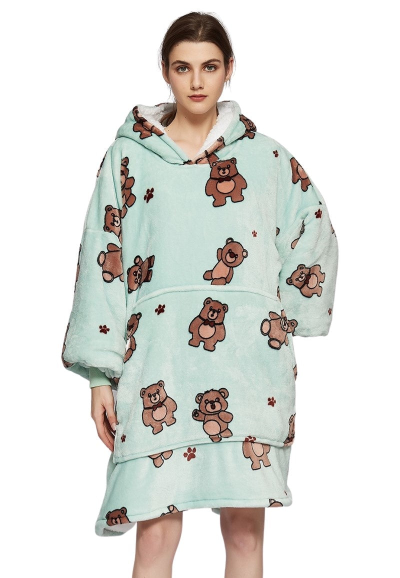 Fleece deken met mouwen & capuchon - beren