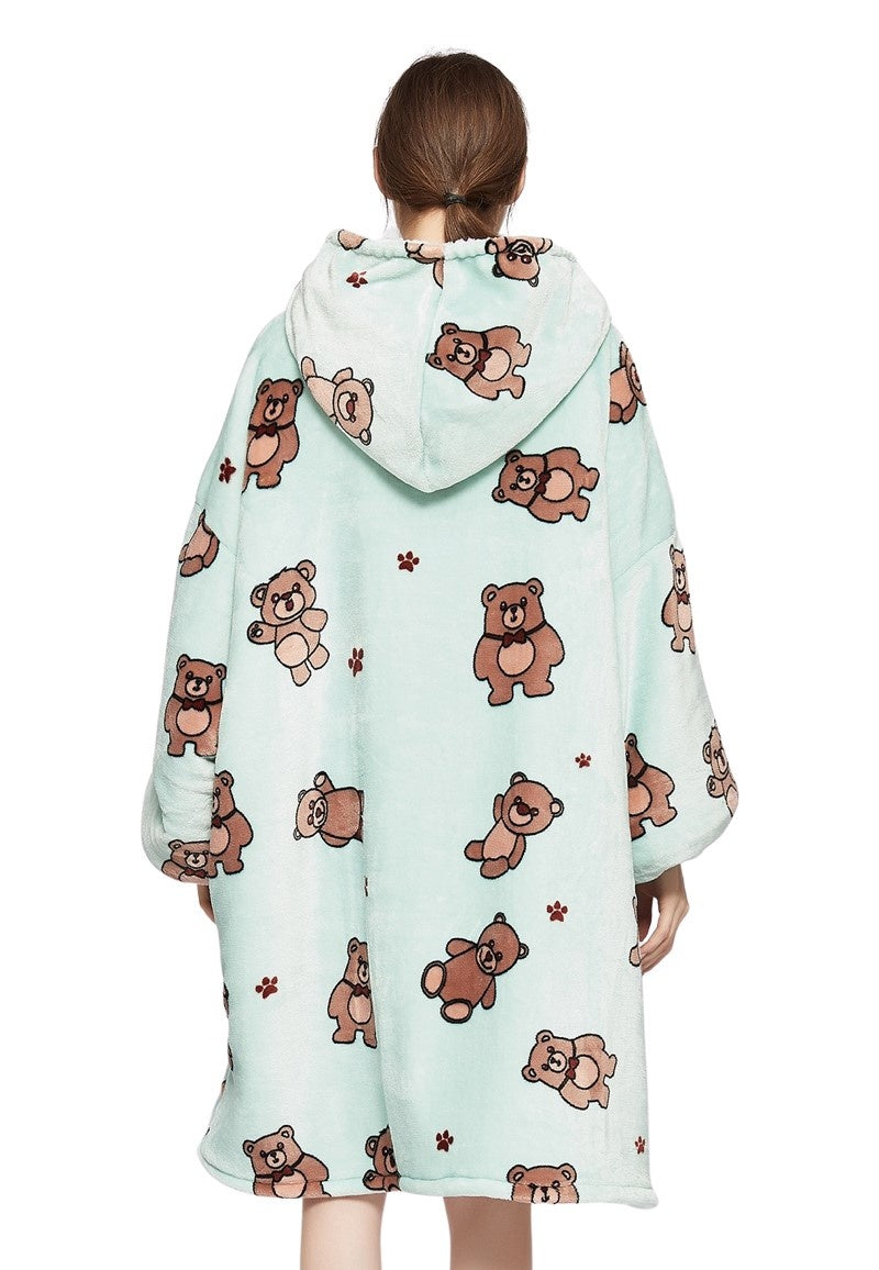 Fleece deken met mouwen & capuchon - beren