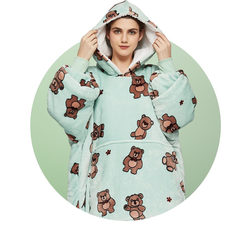Fleece deken met mouwen & capuchon - beren
