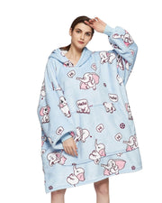 Fleece deken met mouwen & capuchon - olifant