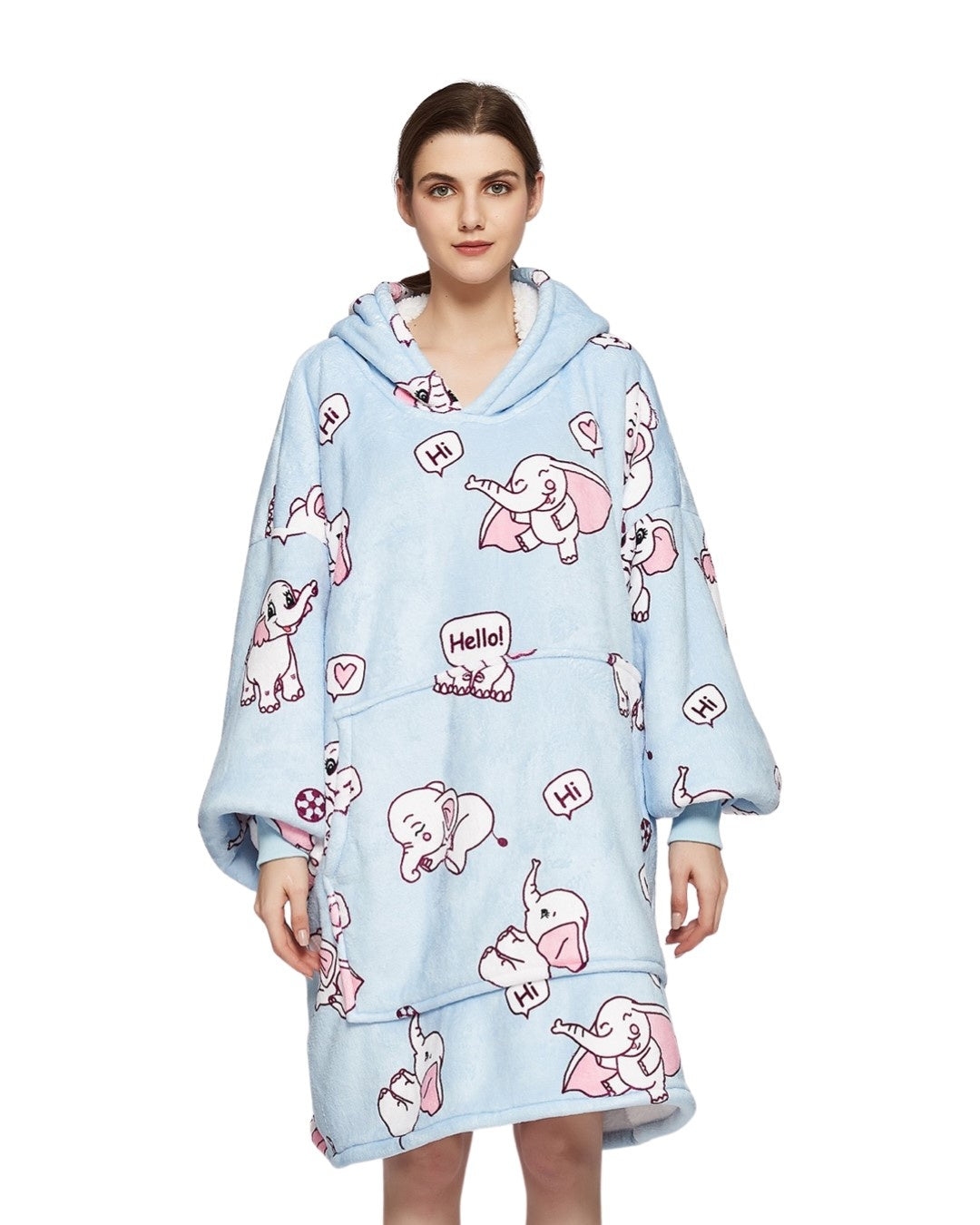 Fleece deken met mouwen & capuchon - olifant