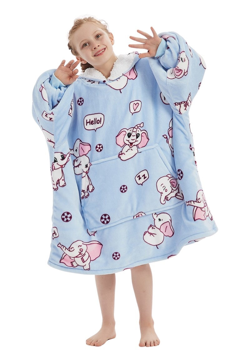 Fleece deken met mouwen & capuchon - kind - olifanten