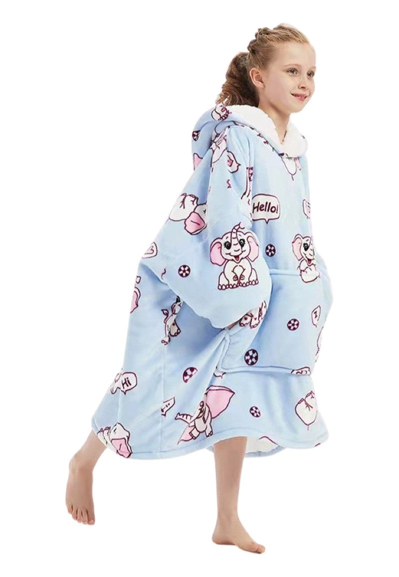 Fleece deken met mouwen & capuchon - kind - olifanten