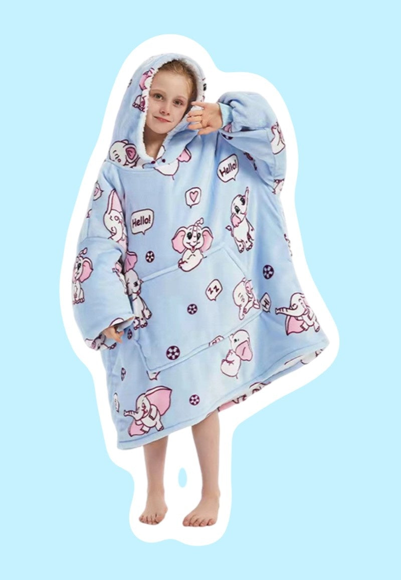 Fleece deken met mouwen & capuchon - kind - olifanten