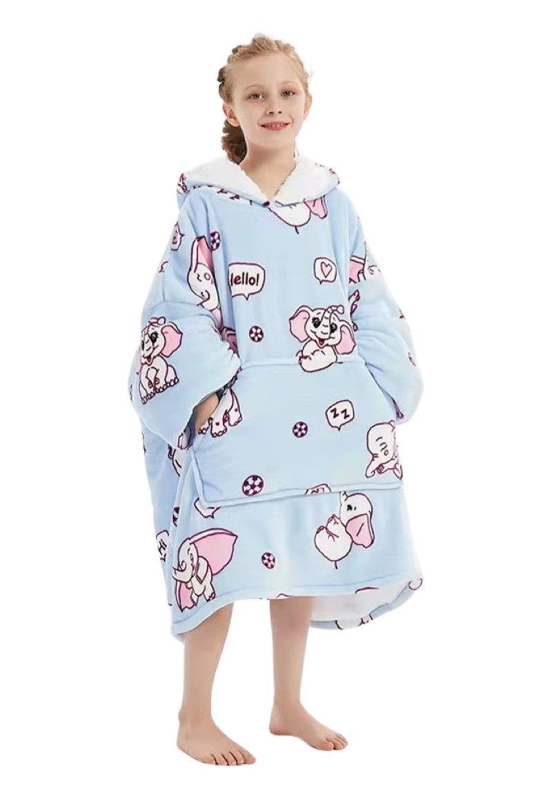 Fleece deken met mouwen & capuchon - kind - olifanten