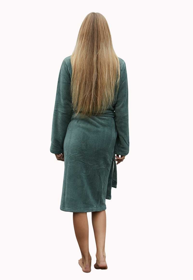 Olijf groene unisex fleecebadjas met naam borduren