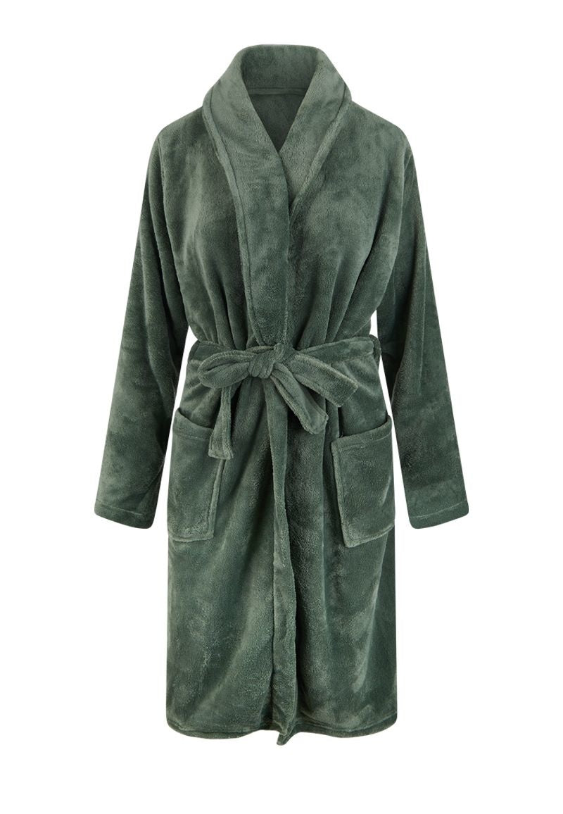 Olijf groene unisex fleecebadjas met naam borduren
