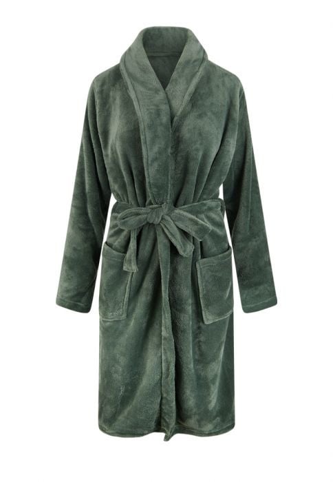 Olijfgroene fleece badjas – warm, stijlvol & unisex comfor
