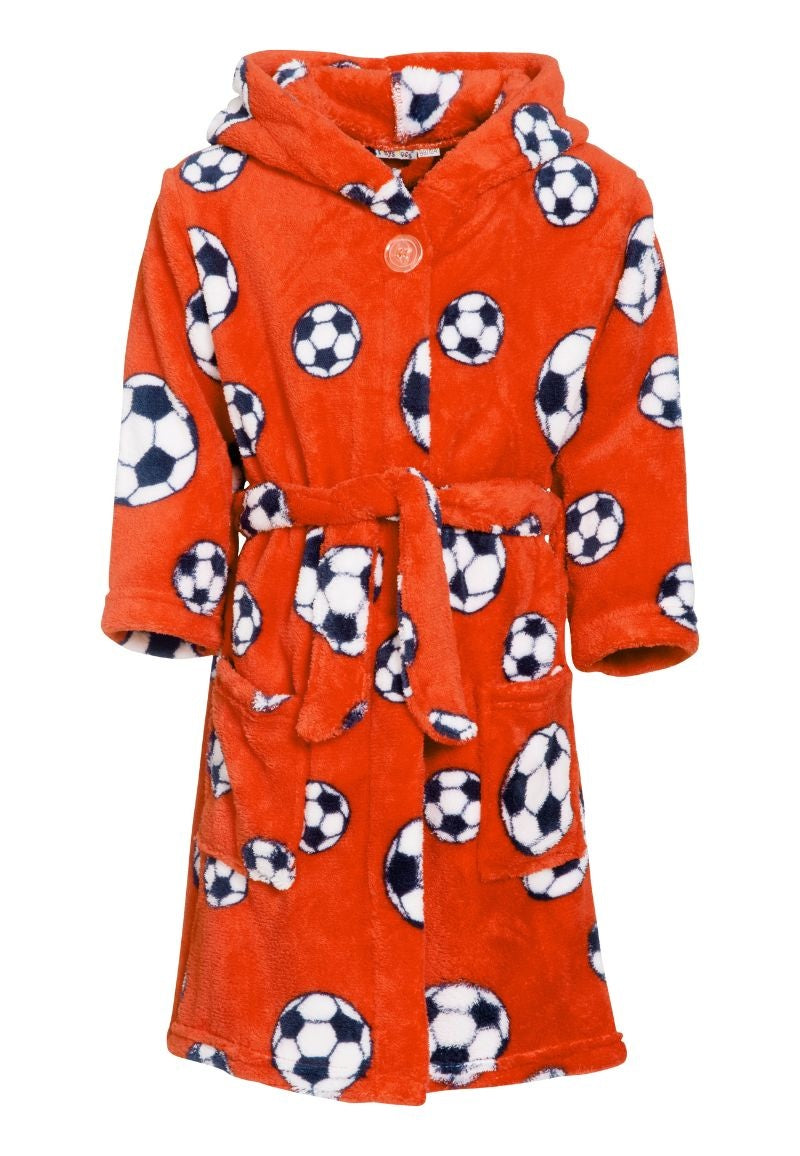 Badjas kind voetbal oranje fleece met capuchon