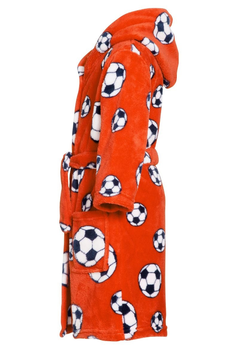 Badjas kind voetbal oranje fleece met capuchon