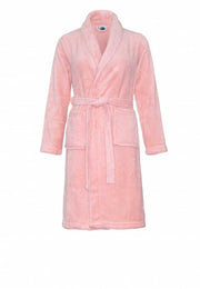Pastel roze fleece kinderbadjas met naam borduren