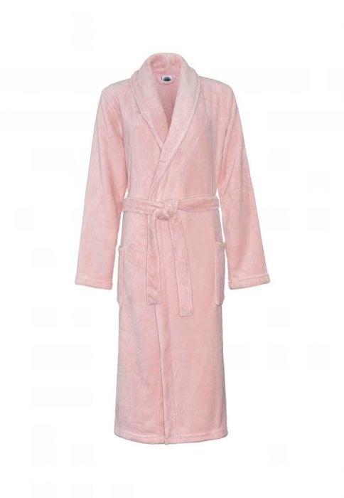 Pastel roze unisex fleecebadjas met naam borduren