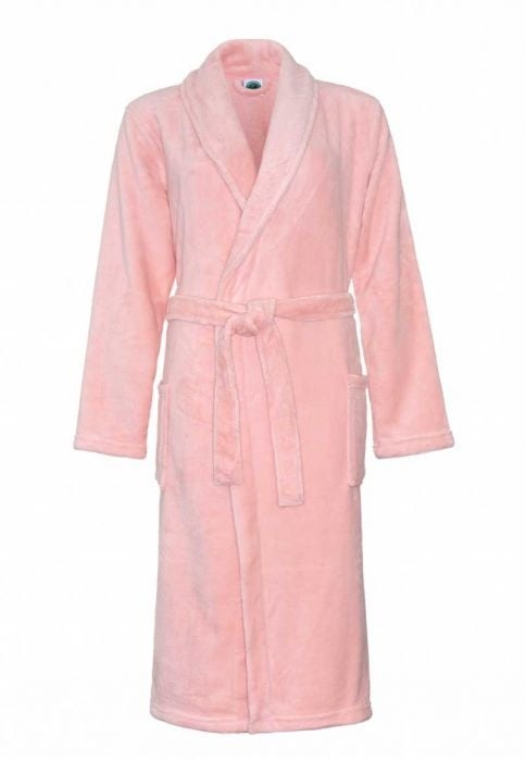 Pastel roze unisex fleecebadjas met naam borduren