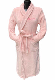 Pastel roze unisex fleecebadjas met naam borduren
