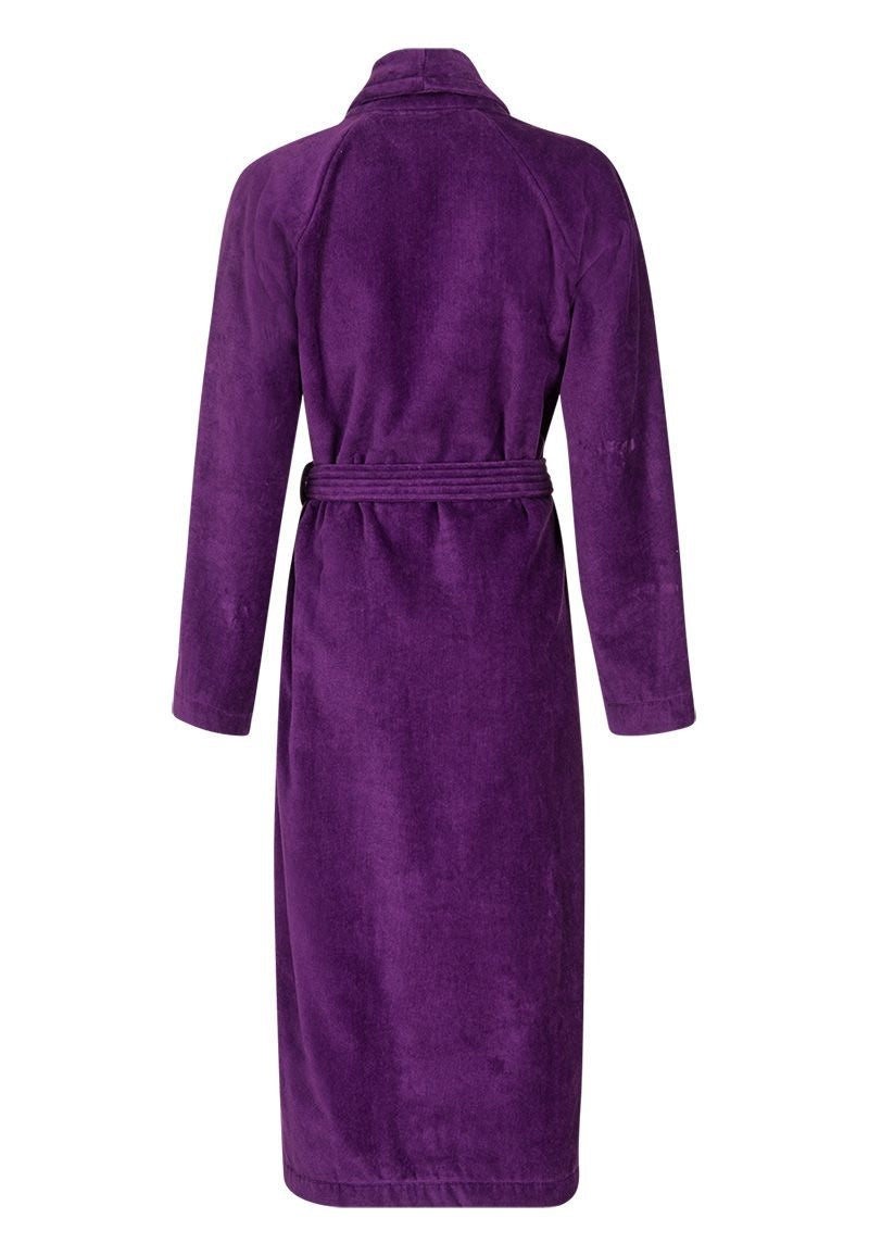 Paarse velours badjas unisex met naam borduren