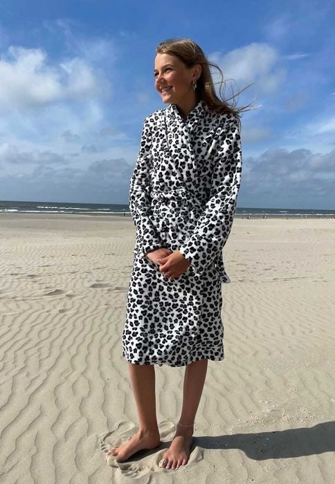 Kinderbadjas luipaard zwart wit - fleece