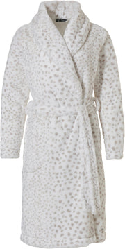 Witte badjas dames met stippenpatroon - zacht fleece