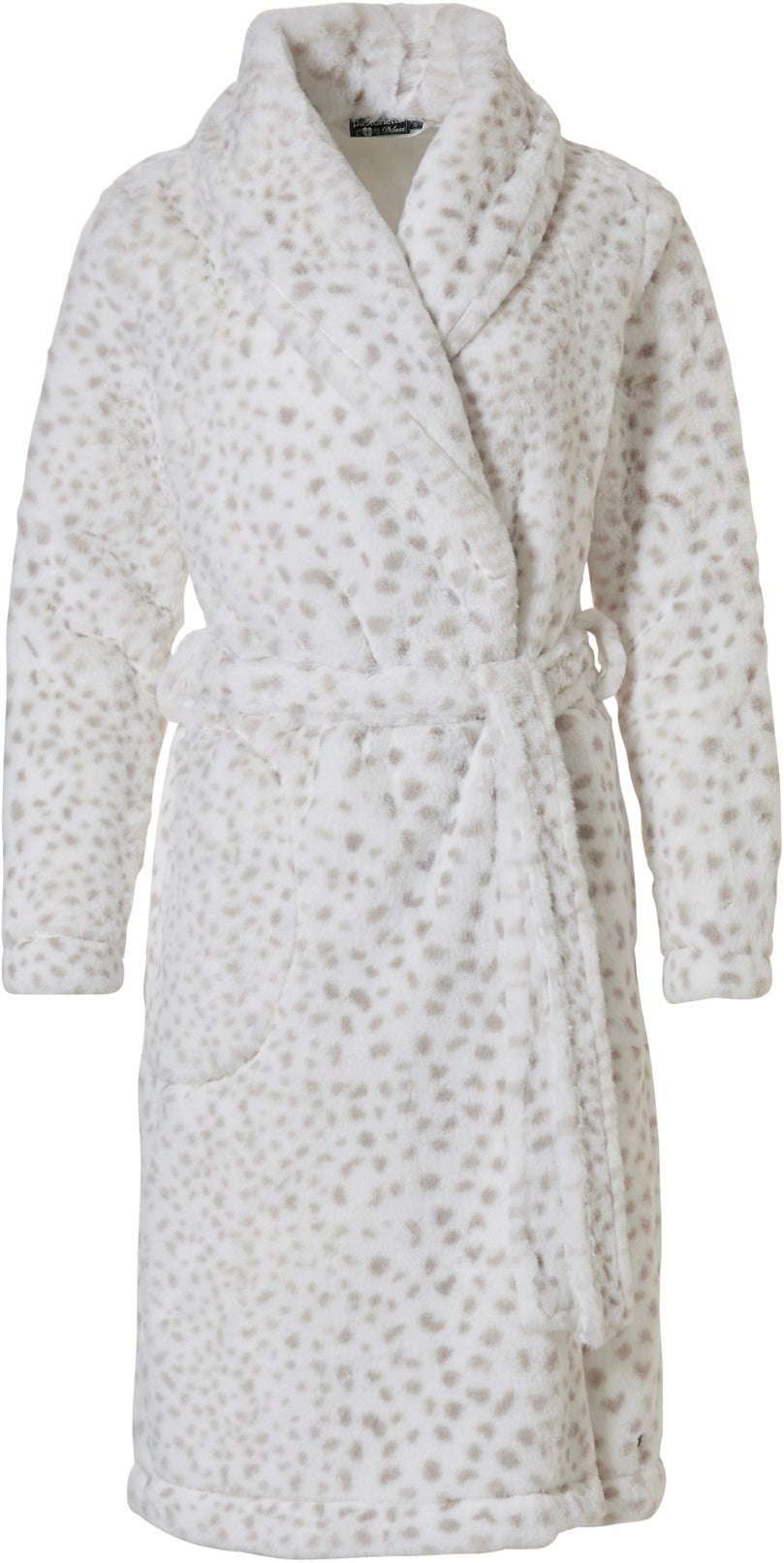 Witte badjas dames met stippenpatroon - zacht fleece