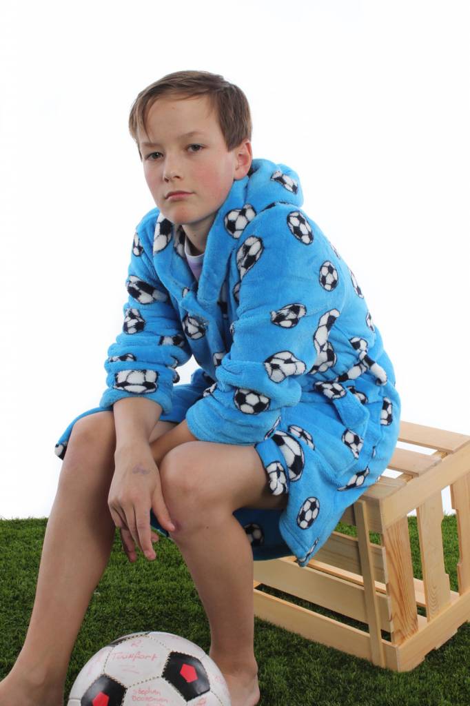 badjas kind Voetbal blauw fleece met capuchon