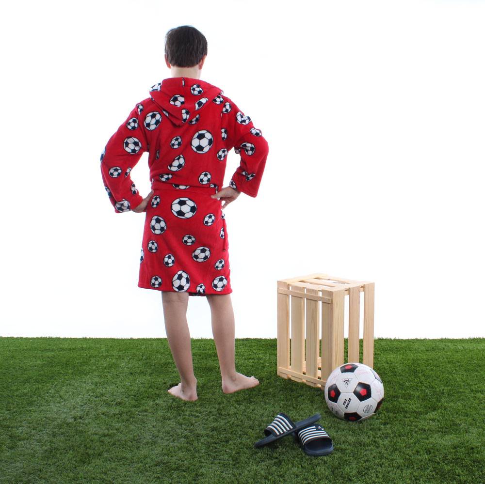 badjas kind Voetbal rood fleece met capuchon